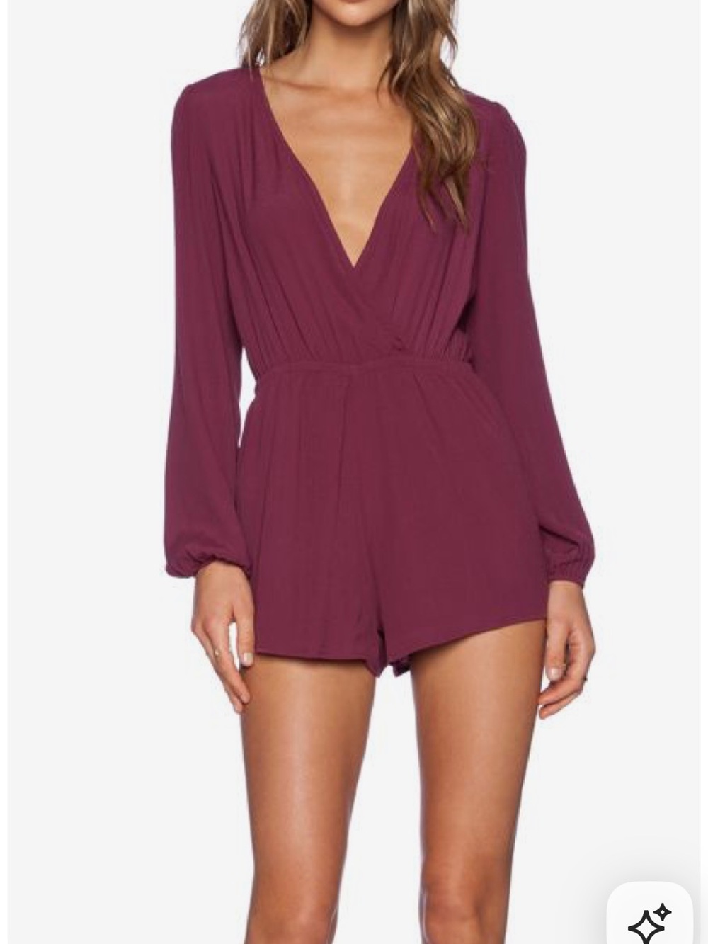 Lulu's Long-Sleeve V-Neck Romper in Plum